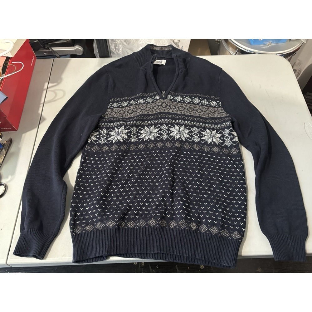 Croft & Barrow Men's‎ Sweater 1/4 Zip Navy Holiday Sweater Snowflake M
